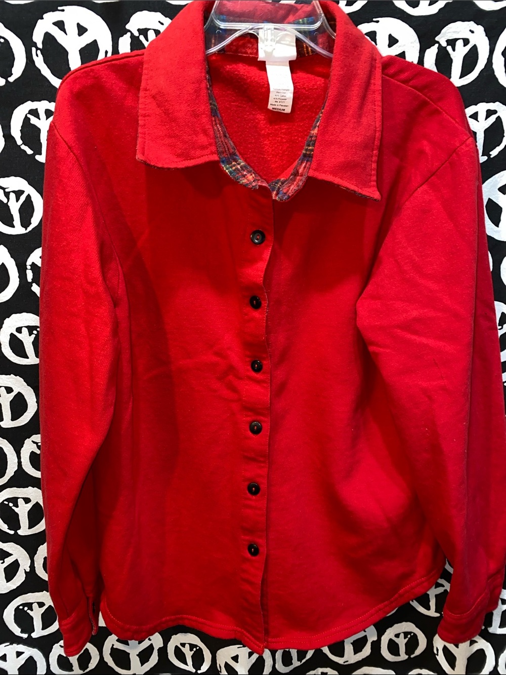 RED LONG SLEEVE BUTTON DOWN SHIRT FLANNEL NECK FACING SZ M